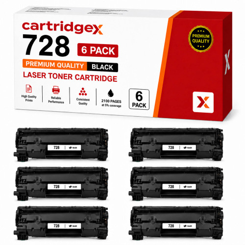 Compatible 6 Pack Canon 728 3500B002AA Black Toner Cartridges 6 x 2100 Pages