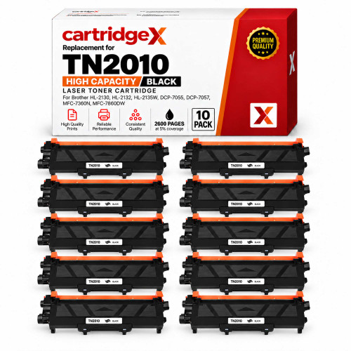 Compatible 10 Pack High Capacity Brother TN-2010 Black Toner Cartridges 10 x 2600 Pages