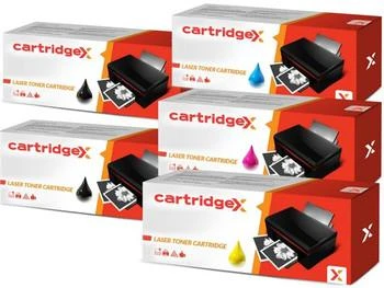 Cartridgex Compatible 5 Toner Cartridge Set, image showing five boxes of toner cartridges in black, cyan, magenta, yellow, and black colors suitable for Brother DCP-L3517CDW and HL-L3270CDW printers.