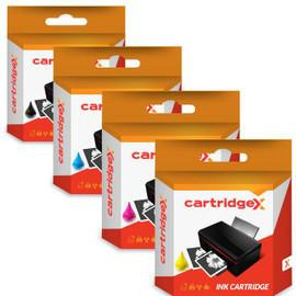 Cartridgex Compatible 4 Ink Cartridge Set for Epson WorkForce Pro WF-6590DTWFC and WF-6090DW, image showing four color ink cartridges in orange, black, magenta, and cyan packaging.