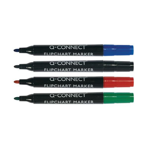 Pack of 4 Q-Connect Flipchart Marker Pens Bullet Tip KF01551 - Assorted Colours Pack of 4 Q-Connect Flipchart Marker Pens Bullet Tip KF01551 - Assorted Colours