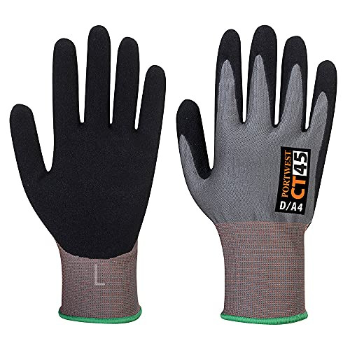 Portwest CT HR18 Nitrile Foam Cut Glove, Size: XS, Colour: Grey/Black, CT45G8RXS