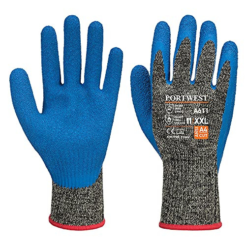 Portwest Aramid HR Cut Latex Glove, Color: Black/Blue, Size: S, A611K4RS
