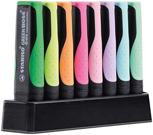STABILO Eco-Friendly Highlighter GREEN BOSS Pastel - Deskset of 8 - Assorted Colours