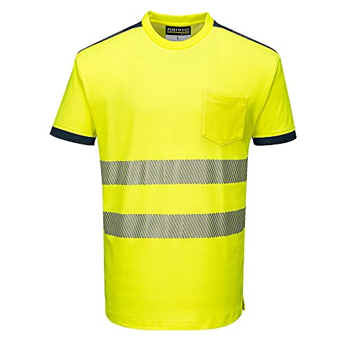 Portwest PW3 Hi-Vis T-Shirt S/S, Size: L, Colour: Yellow/Navy, T181YNRL