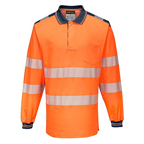 Portwest PW3 Hi-Vis Polo Shirt L/S, Size: 4XL, Colour: Orange/Navy, T184ONR4XL