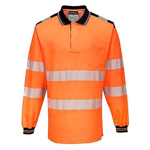 Portwest PW3 Hi-Vis Polo Shirt L/S, Size: L, Colour: Orange/Black, T184OBRL