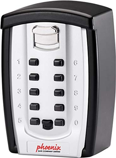 Phoenix Safe Company  KS0003C Key Safe with Push Button Combination Lock - Weathproof Cover - Key Holder Wall Mounted - Scratch Resistant Black And Silver Finish - 0.18 Litres - 0.85kg