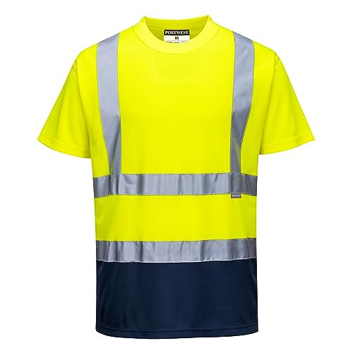 Portwest S378 Men's Hi Vis T Shirt Two-Tone Reflective Safety Workwear T-Shirt Yellow/Navy, X-Large