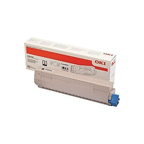 OKI 46443104 Toner Cartridge - Black, image of the toner cartridge and its packaging box.