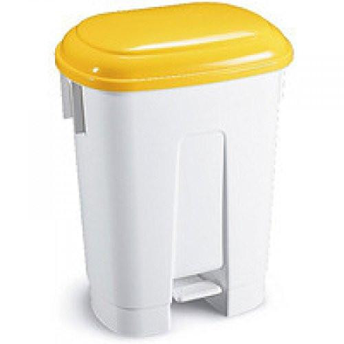 Derby 60 Litre White/Yellow Plastic Pedal Bin, plastic waste bin with a yellow lid and foot pedal for hands-free opening.