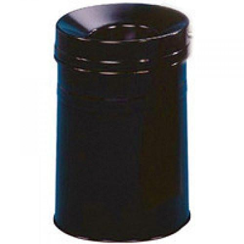 Black Waste Bin 30.9 Litre Fire Extinguishing Lid, cylindrical black waste bin with a fire extinguishing lid.