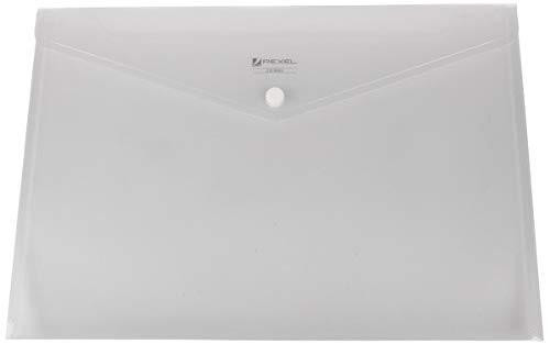 Rexel A4, white plastic file folder with snap closure and interior pocket for organizing documents.