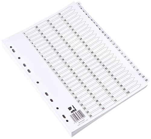 Q-Connect 1-100 Index Multi-Punched Reinforced Board Clear Tab A4 White, showing a set of index dividers with numbered tabs from 1 to 100.