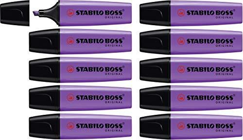 STABILO Highlighter BOSS ORIGINAL - Pack of 10 - Lavender, image of ten lavender-colored highlighters arranged in two rows.