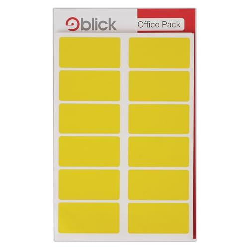 Blick Labels, Yellow, Self Adhesive Stickers Office Pack, Rectangular, 25mm x 50mm, 320 Labels, For Home, Office, Family, School, Letters, product packaging with 16 yellow rectangular stickers arranged in two columns.