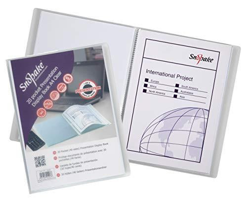 Snopake A4 Presentation Display Book 20 Pockets, clear plastic cover and 20 inside pocket pages for organizing and presenting documents.