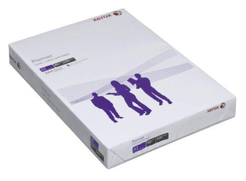 Xerox 003R91721 A3 80gsm Premier Paper - White Ream, image of a ream of white letter-size printing paper with minimalist design and Xerox branding.