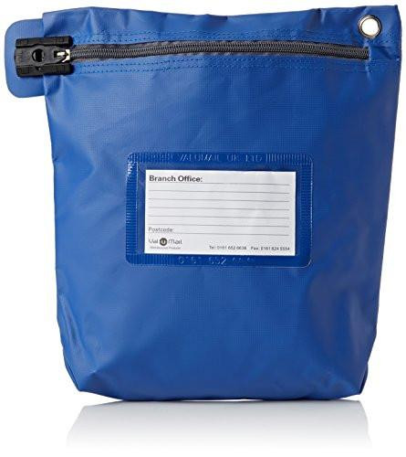 GoSecure High Security Mailing Pouch Blue, waterproof mailing pouch with a black zipper and transparent label window for address details.