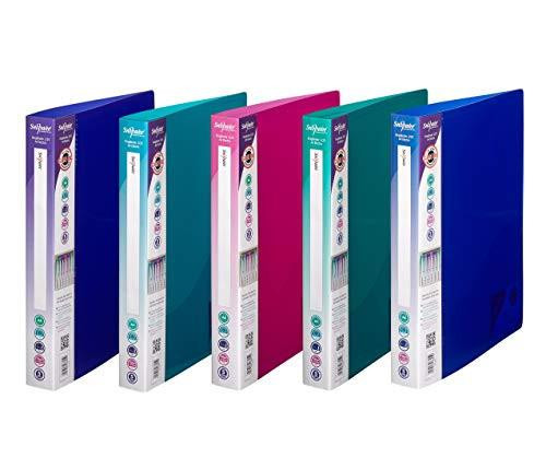 Snopake A4 2 O-Ring 25 mm RingBinder Electra Assorted Pack of 10, colorful assorted ring binders standing upright, display of different vibrant colors.