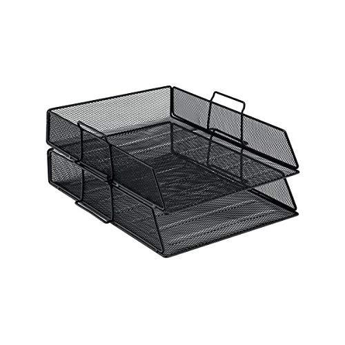 5 Star Office WireMesh Folder Tray Blk, black metal wire mesh letter tray with two tiers for organizing papers and documents.