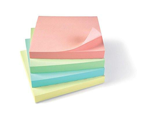 5 Star Re-Move Notes Repositionable Pastel Pad of 100 Sheets, assorted pastel-colored sticky notes stacked on a white surface.