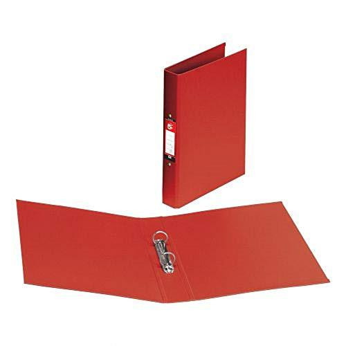 5 Star Office Ring Binder 2 O-Ring Size 25mm Polypropylene A4 Red, pack of 10, with open binder showing rings and a closed binder standing upright.