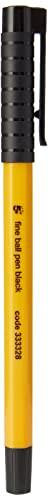5 Star Office Ball Pen Yellow Barrel Fine 0.7mm Tip 0.3mm Line Black, close-up of yellow and black pen with clip and brand printing