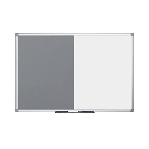 Bi-Office Combination Board Maya, Grey Felt/Magnetic, Aluminium Frame, 90 x 60 cm, dual-sided whiteboard with magnetic surface and grey felt side for versatile use in classrooms or offices.