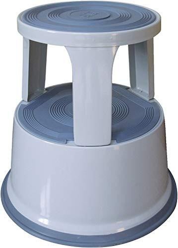 Q-Connect Light Metal Step Stool - Grey, lightweight gray metal step stool with two circular platforms for standing and reaching higher places.