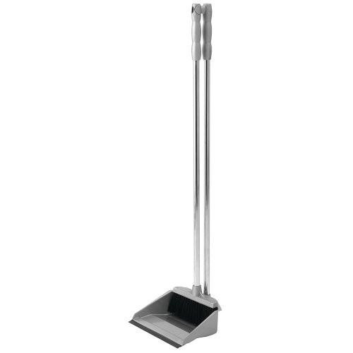 Addis Long Handle Dustpan & Broom Metallic, Silver, with long silver handle and a grey dustpan and broom for efficient sweeping and cleaning.