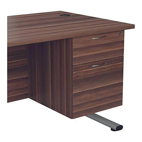 FF Jemini Walnut 2 Drawer Fixed Ped TESHP2DW, image of a wooden office desk with two storage drawers on the right side and a cable opening on the top surface.