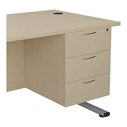 Jemini FF 655 Fixed Ped 3 Drawer Maple TESHP3/655MA, wooden office desk with three drawers and fixed pedestal on a metal foot
