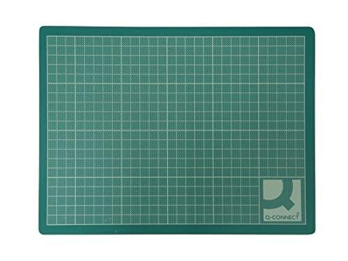 Q-Connect Cutting Mat Non-Slip PVC A2 Green, Green cutting mat with grid lines and square measurements for precise cutting.