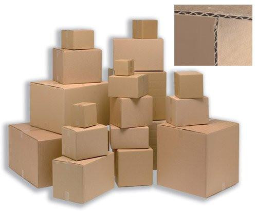 Ambassador Packing Carton Single Wall Strong Flat-packed 381x330x305mm Ref SC-14, image of multiple kraft corrugated cardboard boxes in various sizes for packaging and shipping.