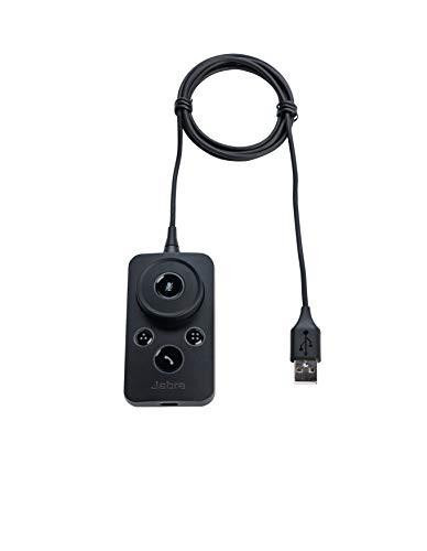 Jabra compatible Engage LINK USB-A MS, a black USB-connected device with multiple buttons and a cable for connecting to computers or communication systems.
