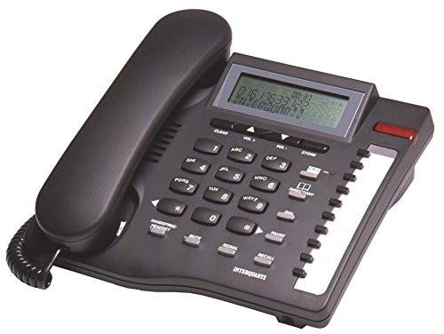Interquartz 9335B4 Gemini CLI Telephone - Black, with a corded handset and an LCD screen on a black base with numeric and function keys.