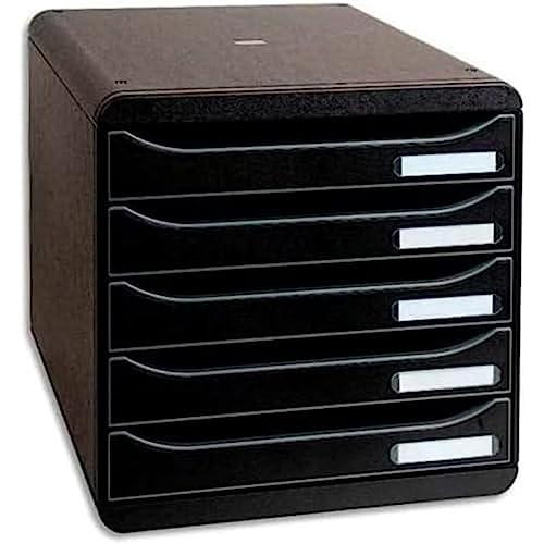 Exacompta - Ref 309714D - BIG-BOX PLUS ECOBlack Desktop Drawer Set, black plastic desk drawer with five 43mm compartments for A4+ documents, measures 347 x 278 x 271mm, made from 100% recycled plastic.