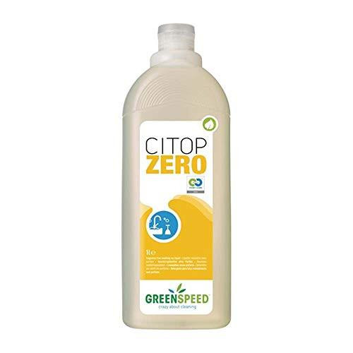 Greenspeed Washing Up Liquid - 1Ltr, a white plastic bottle with a label featuring the product name, a lemon graphic, and eco-friendly symbols.
