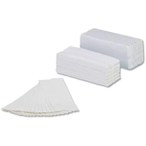 5 Star 25-Sleeves 2-Ply Z-Fold Hand Towel, Multi-Colour, white disposable hand towels neatly stacked and fans of individual towels displayed for easy use.