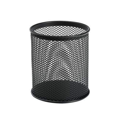 5 Star Office WireMesh Pencil Holder Blk, black metal mesh desk organizer for stationery and office supplies.