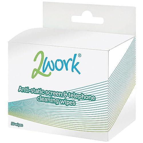 2Work Anti-Static Screen and Telephone Wipes, pack of 50 wipes for cleaning electronic screens and telephone surfaces.