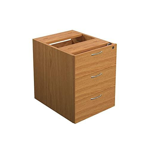 FF Jemini N/Oak 3 Drawer Fixed Ped TESHP3NO, wooden office filing cabinet with three drawers and a top surface for storage or writing.