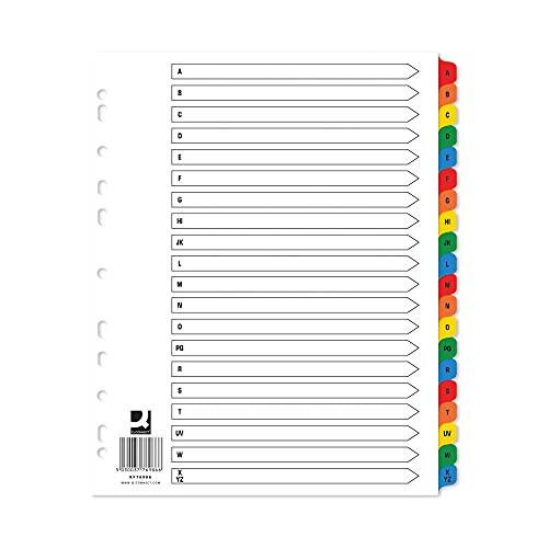 Q-Connect EW Index A-Z Reinforced Multicoloured, 15 Pack - Durable index with A to Z tabs in various colors for organized file management.