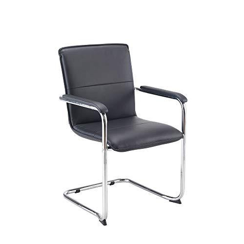 Jemini Leather Look Visitor Chair Black KF78702, modern office guest chair with black leather look upholstery and chrome frame.