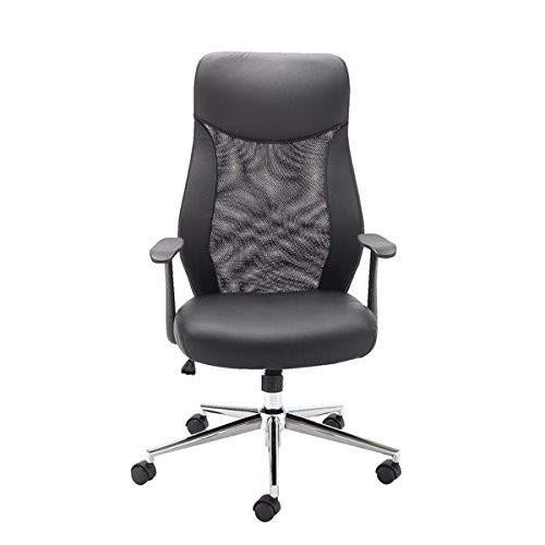 First High Back Operators Chair Mesh Back Black KF74830, ergonomic office chair with mesh backrest and adjustable height, on a five-star wheeled base.
