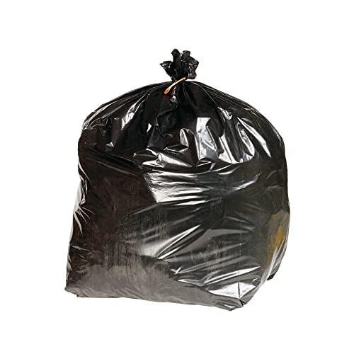 2WORK Heavy Duty Refuse Sack Black, a large black trash bag tied at the top, showing its durability and capacity, Pack of 200.