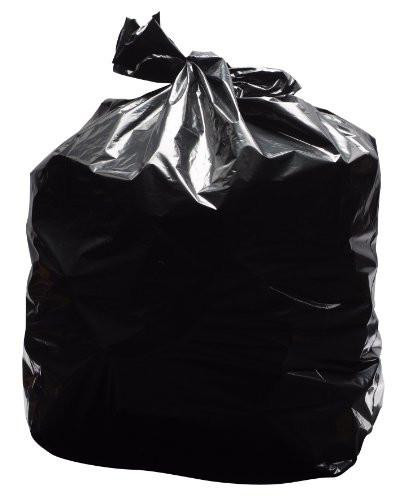 2Work Light Duty Refuse Sack Black (Pack of 200), black plastic refuse sack tied at the top.