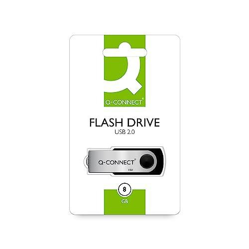 Memory Stick Q-CONNECT USB 8GB, image of a silver and black USB flash drive on packaging showcasing its 8GB capacity and USB 2.0 connectivity.