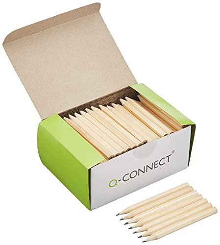 Q-Connect Half Pencil Pack of 144, Grey, with open box showing neatly arranged light-colored pencils inside, packaging may vary.